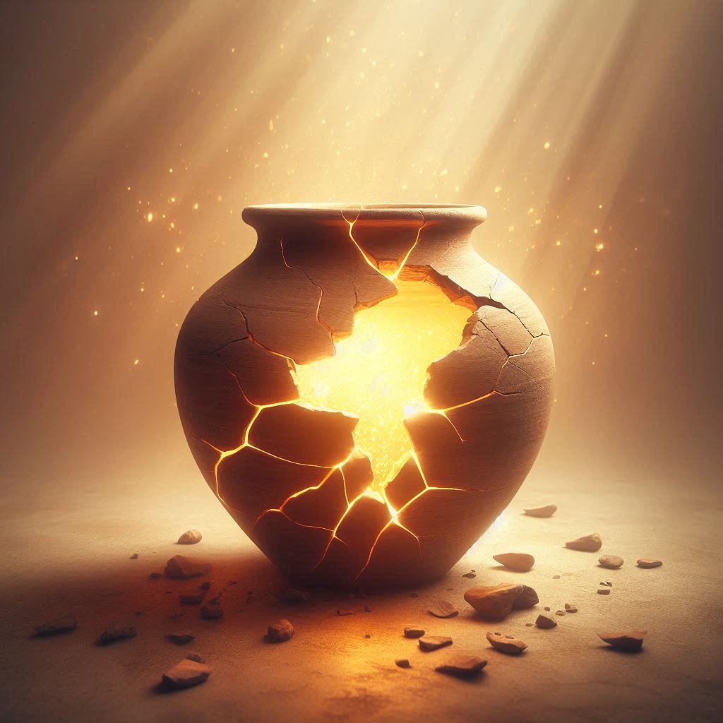 Fragile jar of clay shining the light of the gospel of Jesus Christ